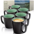 Produktbild: SÄNGER Greenwich | Kaffeebecher 6 Personen, Steingut Kaffeetassen Set 6er, Tassen Teetasse spülmaschinenfest mikrowellenfest, Coffee Mug grün schwarz 430 ml | VALUE COLLECTION
