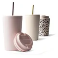 Produktbild: MAMEIDO Thermobecher mit Strohhalm 470 ml, Trinkbecher mit Deckel und Strohhalm aus Edelstahl doppelwandig isoliert, auslaufsicher, Coffee to go Becher (Blush Kissed)