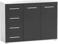 Produktbild: Kommode mit Schublade Sideboard Schrank Highboard Goldene Türgriffe, Wohnzimmer, Esszimmer, Flur & Diele -135 x 95 x 45 cm - KOMMODE - Highboard IRYS 01 2D4S Weiß + Schwarz