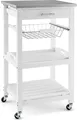 Produktbild: GOPLUS Servierwagen auf Rollen, Rollwagen mit Stahl-Arbeitsplatte, Küchenwagen mit Schublade & Ablagen, Küchenregal für Küche, Esszimmer