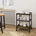 Produktbild: Woltu - Beistelltisch mit Rollen Laptoptisch Sofatisch Nachttisch Kaffeetisch, Schlafzimmer Wohnzimmer Metall und Holzwerkstoff, Vintage-Holzoptik +