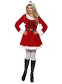 Produktbild: Smiffys Kostüm Weihnachtsfrau Kostüm Kleid Faschingskostüm Damen, Weihnachtliches Kapuzenkleid mit Mistel-Applikationen