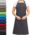 Produktbild: EllaTex Schürze Kochschürze Latzschürze 100% Baumwolle Unisex verstellbar mit Tasche Grillschürze Küche Gastronomie, Farbe: Anthrazit-Grau - Grau