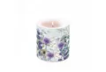 Produktbild: Ambiente Luxury Paper Products Stumpenkerze, Stumpenkerze Paraffin 7,5x9cm mit Blumen & Blätter Motiv Lila / Blau