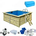 Produktbild: Echtholzbecken Rechteckig 350x320x124 cm Holzpool Komplettset Sandfilter Leiter