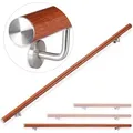 Produktbild: Relaxdays - Handlauf Aluminium, Rund, Treppengeländer Innen, Außen, Eiche-optik, 200 Cm, Ø 42mm, Mit Wandhalterung, Braun