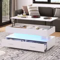 Produktbild: Merax Couchtisch mit LED und Schubladen, Kaffeetisch mit APP Steurung, Beistelltisch mit ausziehbarer Tischplatte, Wohnzimmertisch 100x50x44cm, Weiß