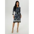 Produktbild: Jerseykleid ANISTON SELECTED, Damen, Gr. 36, N-Gr, schwarz, beige, blau, weiß, Milano Rib, Obermaterial: 85% Viskose, 10% Polyester, 5% Elasthan, bedruckt, gemustert, figurumspielend kniefrei, Rundhals, Kleider Jerseykleid, mit Ornamenten- und Rankendruck Allover