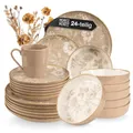 Produktbild: Moritz & Moritz MARIELLA Steingut Geschirrset 6 Personen 24-tlg. - Modernes Tafelservice in Beige mit verspieltem Design, Pflegeleichtes Kaffeeservice mit Teller Set, Schüsseln & Tassen - Kombiservice