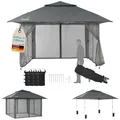 Produktbild: Skandika Pavillon Solvorn 3 x 3 m Plus |Pop Up Faltpavillon mit Stahlgestell & Moskitonetz, 9 m², 2,8 m Höhe, Einhand-Mechanismus, UV-Schutz 50+, wetterfest, feuerfest | Partyzelt, Garten, Camping