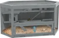 Produktbild: PawHut 3 Etagen Nagerkäfig, 6-eckig Kleintierkäfig, Kleintierhaus aus Holz, Mäusekäfig, Hamsterkäfig mit klappbarem Deckel, Sichtfenster, Rampe, 115 x 60 x 55 cm Grau