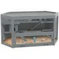 Produktbild: PawHut Hamsterkäfig aus Holz 3 Etagen Nagarium Nagerkäfig Kleintierkäfig mit klappbarem Deckel Sichtfenster Rampe Futternapf Zubehör, Kleintierstall Holzkäfig Käfig für Hamster 115x60x55cm Grau