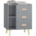 Produktbild: Fbt95-hg Nachttisch Mit 3 Schubladen Und 2 Offenen Fächern Sofatisch Beistelltisch Telefontisch Nachtschrank Nachtkommode Hellgrau Bht Ca. 48x60x40cm - Sobuy