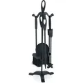 Produktbild: Relaxdays Kaminbesteck 5tlg. Set, Schürhaken, Ascheschaufel, Besen, Zange Und Ständer, Kamingarnitur, Kamin, Schwarz
