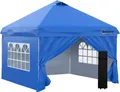 Produktbild: Outsunny Pavillon 3x3m Faltpavillon 4 Seitenwände mit Fenster Tür Festzelt Gartenzelt Pop-Up-Pavillon inkl. Heringe Abspannseile Tragetasche Metall Oxford Blau
