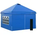 Produktbild: Outsunny Pavillon 3x3m Faltpavillon 4 Seitenwände mit Fenster Tür Festzelt Gartenzelt Pop-Up-Pavillon inkl. Heringe Abspannseile Tragetasche Metall Oxford Blau
