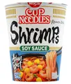 Produktbild: Nissin Cup Noodles – Soy Sauce Shrimps, 8er Pack, Soup Style Instant-Nudeln japanischer Art, mit Schrimp-Geschmack, Soja Sauce & Gemüse, schnell im Becher zubereitet, asiatisches Essen (8 x 63 g)