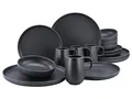 Produktbild: CreaTable, 22978, Serie uno BLACK, 16-teiliges Geschirrset, Kombiservice aus Steinzeug, spülmaschinen- und mikrowellengeeignet, Made in Portugal