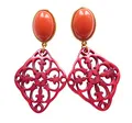 Produktbild: Opulent: Sehr große leichte Ohr-Clips vergoldet Stein korall-rot Anhänger rot Statement Mode-Schmuck Fashion Glamour Fest Tracht Party JUSTWIN