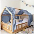 Produktbild: lilimaus Betthimmel Musselin Hausbett Himmel für Kinderzimmer mit Gold Applikation, Musselin Betthimmel aus Baumwolle für Kinderzimmer-Deko blau 135 cm x 320 cm