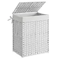 Produktbild: SONGMICS Wäschekorb, Wäschesammler 90 L, Wäschebox aus synthetischem Rattan, mit Deckel und Griffen, geflochten, faltbar, herausnehmbarer Wäschesack, wolkenweiß LCB51WT