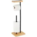Produktbild: Toilettenpapierhalter, 3 Ersatzrollen, Ablage, Bambus, Metall, 66,5x21x17 cm, WC-Rollenhalter, schwarz/natur - Relaxdays