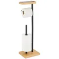 Produktbild: Relaxdays Toilettenpapierhalter, 3 Ersatzrollen, Ablage, Bambus, Metall, 66,5x21x17 cm, WC-Rollenhalter, schwarz/natur