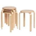 Produktbild: 4er Set Esszimmerhocker, Holzstapelstuhl mit Rutschfester Matte, Stapelhocker...