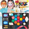 Produktbild: Kinderschminke Halloween, Halloween Schminke Kinder - 16+2 Große Schminkfarben, 2 Haarkreide, 2 Glitzer, 116 Strasssteine, 32 Schablonen, Komplettes Schmink Set für Halloween Make Up,Karnevalsschminke