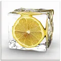Produktbild: ARTland Wanddeko Glasbilder Wandbild Glas Bild einteilig Quadratisch Obst Früchte im Eiswürfel Cocktails Bar Sommer Zitrone T5XT