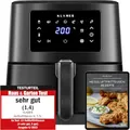 Produktbild: KLAMER Heißluftfritteuse 5,5l XXL, ölfreie Friteuse, 1700W Airfryer mit LED-Touchscreen, digitalem deutschen Rezeptbuch, multifunktionale Mini-Heissluftfrittuese ohne Öl
