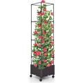 Produktbild: Rankhilfe mit Blumenkasten Rankgitter Metall auf Rollen Spalier Rosenturm 170cm