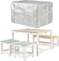Produktbild: WONDERMAKE Garten-Kindersitzgruppe aus Holz ab 3 Jahre, Outdoor Indoor Kinder-Sitzgarnitur draußen weiß, (1x Tisch, 1x Bank, 2x Hocker, 4-tlg), Gartenmöbel-Set Sitzgruppe Garnitur drinnen, 4 Plätze, Picknick-Gruppe