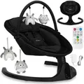 Produktbild: MoMi KENANI ONYX – Elektrische Babywippe mit Bluetooth, Fernbedienung, LED-Display & 5 Stufen, inkl. Spielzeug – Schwarz - Schwarz