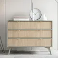 Produktbild: Komodee, Kommode TOFINO - Eiche - Grün - Metallgriffe - 3 Schubladen - Breite 106 cm, Höhe 80 cm, Tiefe 38 cm