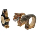 Produktbild: your castle Serviettenringe|Handgeschnitzt|Tierdesign - Tiger, AFFE, Nilpferd|3er-Set|aus Holz|Handbemalt|Vielseitig einsetzbar|mit Standfestem Boden|8x6x2 cm