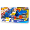 Produktbild: Hot Wheels City Ultimative Transporter – T-Rex mit Rennbahn & Spielautos