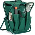 Produktbild: Gartenwerkzeug Hocker, Gartengeräte Aufbewahrung, klappbar, HxBxT: 42 x 30 x 39 cm, Klapphocker Gartenarbeit, grün - Relaxdays