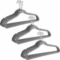 Produktbild: WENKO Wäsche Kleiderbügel beflockte Anti-Rutsch Samt Kleiderbügel 15er Set mit Hosensteg und Rockeinkerbung platzsparend extra dünn drehbare Haken Stabiler Kunststoff für T-Shirts Grau 45x23,5x0,4 cm