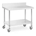 Produktbild: Royal Catering Arbeitstisch Edelstahltisch 60 x 100 cm mit Rollen und Aufkantung bis 155 kg höhenverstellbare Füße Edelstahl-Tisch Küchentisch Arbeitstisch Edelstahl Arbeitstisch mit Rollen