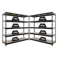 Produktbild: PROREGAL Mega Deal | 2X Profi Schwerlastregal Rhino | HxBxT 200x200x60cm | 5 Spanplatten-Ebenen 8mm | Fachlast 500kg | Schwarz | Garagenregal, Lagerregal, Steckregal, Weitspannregal