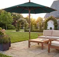 Produktbild: Gastronomie Holz-Sonnenschirm HWC-C57b, Gartenschirm, Polyester/Holz 14kg, rund Ø3m Seilzug stoßsicher dunkelgrün