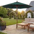Produktbild: Gastronomie Holz-Sonnenschirm HWC-C57b, Gartenschirm, Polyester/Holz 14kg, rund Ø3m Seilzug stoßsicher ~ dunkelgrün