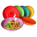 Produktbild: MamboCat 6er Set Uni bunt Pastateller Ø 23,5cm Tiefe Nudelteller I Pastaschalen zum Servieren für Nudelgerichte I Steingut Salatschale rund I Bunte Suppenteller I Müslischalen Bowl Schüssel 800ml