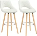 Produktbild: WOLTU Barhocker 2er Set mit Lehne Fußstütze, aus Kunstleder Holzgestell, Optimal Komfort, Weiß
