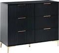 Produktbild: BELIANI Kommode Schwarz Geriffelte Optik 6 Schubladen Goldene Griffe Metallbeine Modernes Design für Schlafzimmer Wohnzimmer