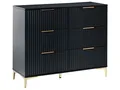 Produktbild: Kommode schwarz mit geriffelten 6 Schubladen goldene Griffe Walcott