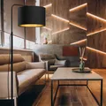 Produktbild: Licht-Erlebnisse Stehleuchte modern aus Metall & Stoff in Schwarz-Gold mit Kabelschalter H:151cm E27 für Wohnzimmer Schlafzimmer Innen Stehlampe Leseleuchte