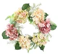 Produktbild: Rattankranz mit künstlichen Hortensien Hortensienblüten Blüten Blumen Kunstblumenkranz Deko Wandkranz Türkranz zum Aufhängen Legen Blütenkranz Landhaus Kranz Haustür-Dekoration Hochzeit Dekoration