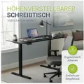 Produktbild: Juskys Schreibtisch Office Stand, 140 x 60 cm, elektrisch verstellbar, Headset-Halterung, Kabelführung schwarz 140 cm x 72 cm x 60 cm